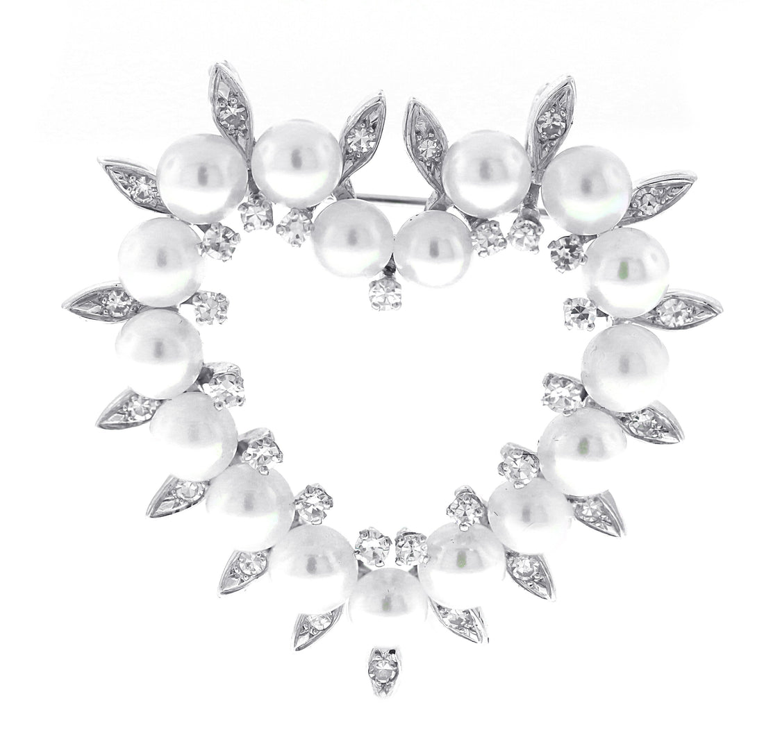 14kt White Gold Diamond And Pearl Pin/Pendant
