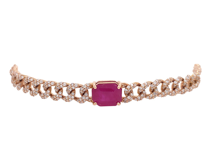 18kt Rose Gold Diamond And Ruby Bracelet