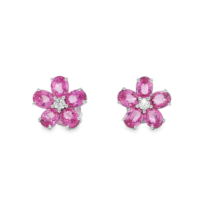 18kt White Gold Diamond And Pink Sapphire Earrings