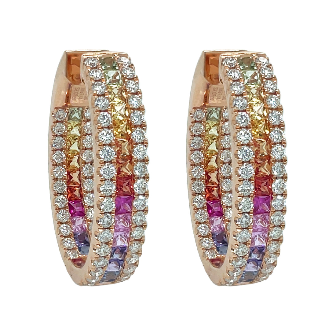 18kt Rose Gold Diamond, Multi-color Sapphire and Ruby Inside-out Hoops