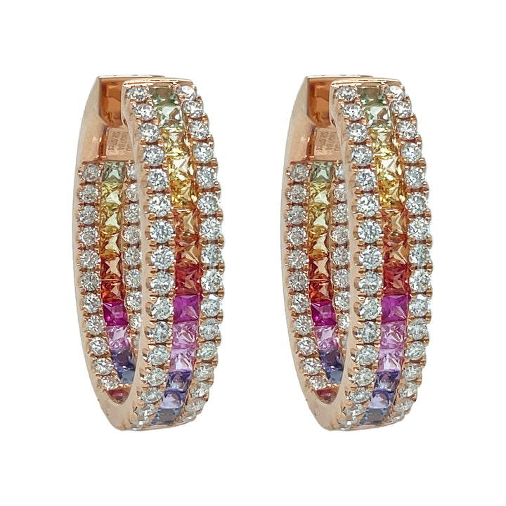18kt Rose Gold Diamond, Multi-color Sapphire and Ruby Inside-out Hoops