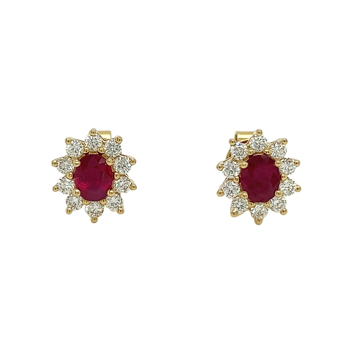 18kt Yellow Gold Diamond And Ruby Earrings