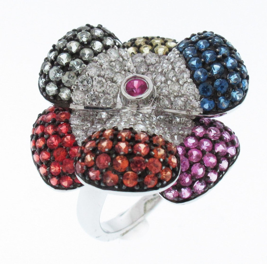 18kt White Gold Multi Color Sapphire Ring