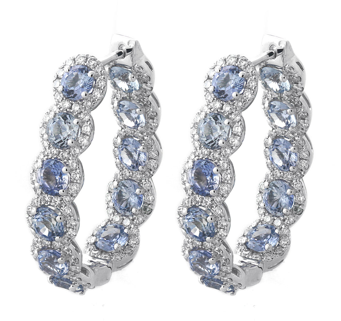 18kt White Gold Diamond And Sapphire Hoops