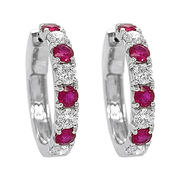 18kt White Gold Diamond And Ruby Hoops