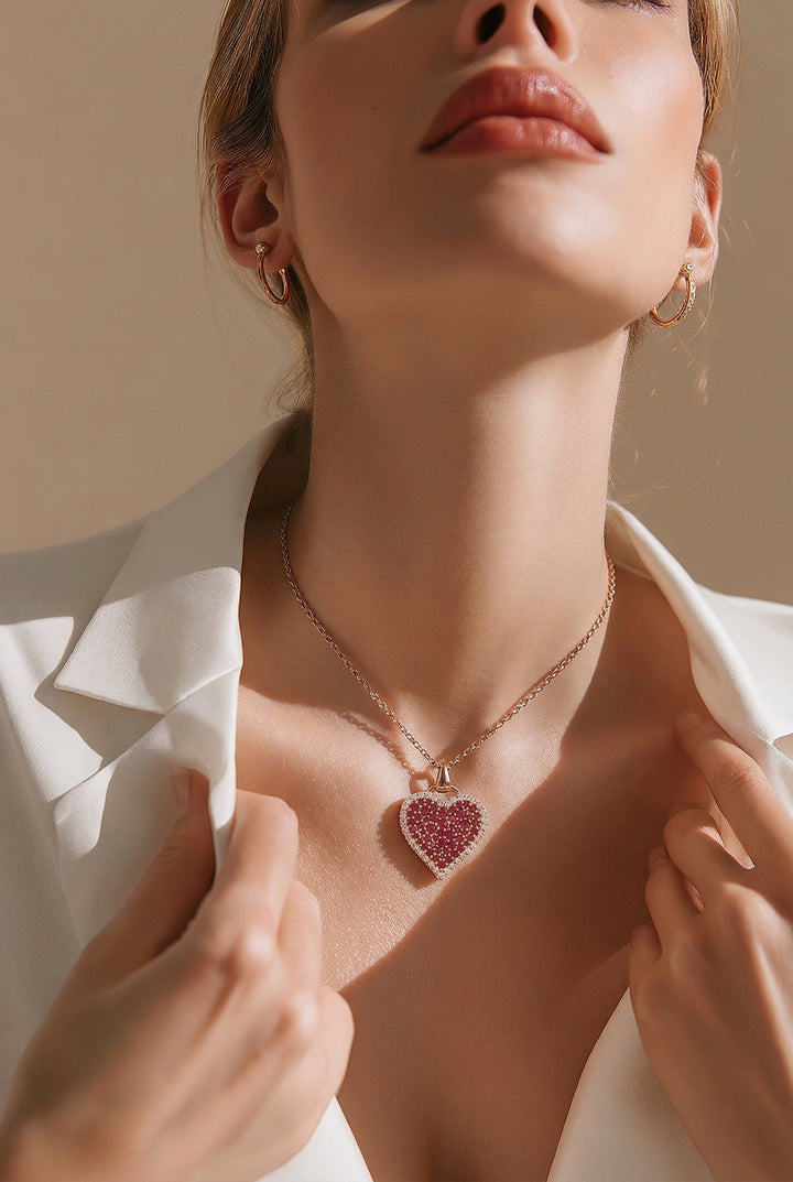 18kt Rose Gold Diamond And Ruby Heart Pendant