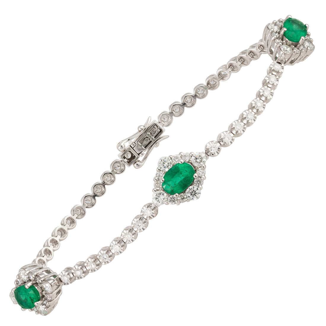 18kt White Gold Diamond and Green Emerald Bracelet