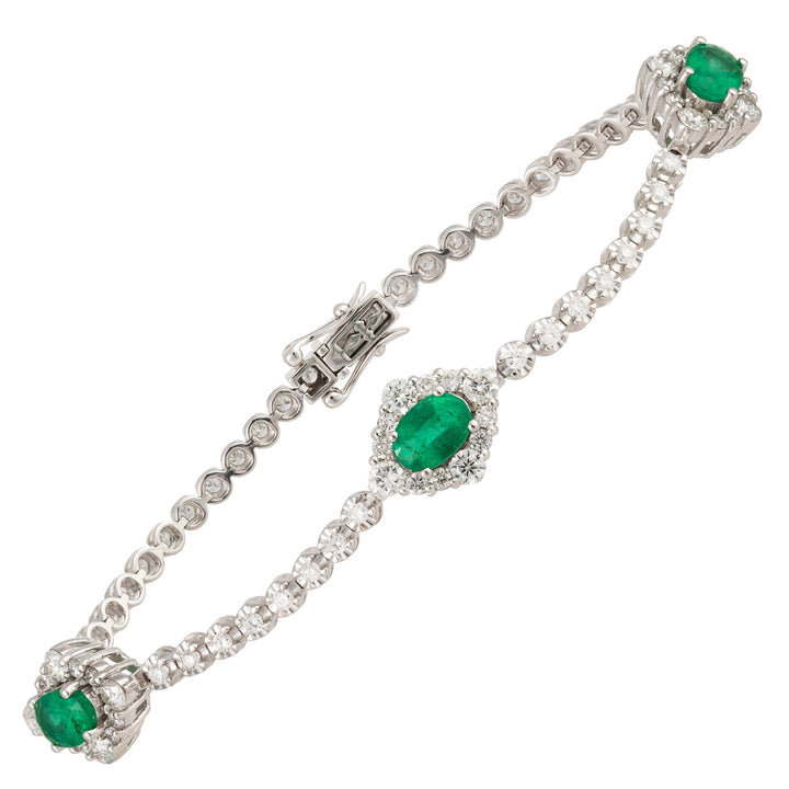 18kt White Gold Diamond and Green Emerald Bracelet