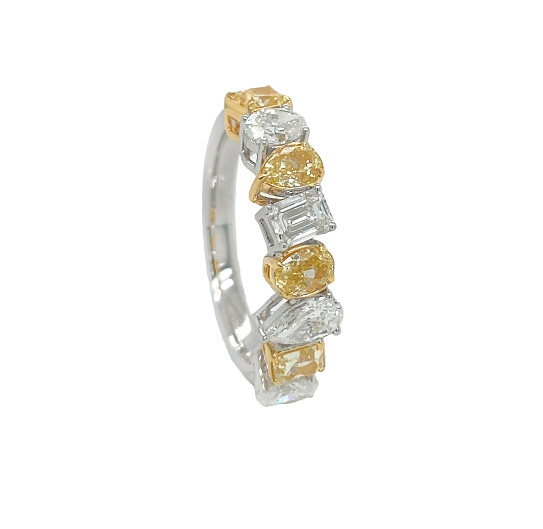 18kt White Gold White and Yellow Diamond Half-way Band