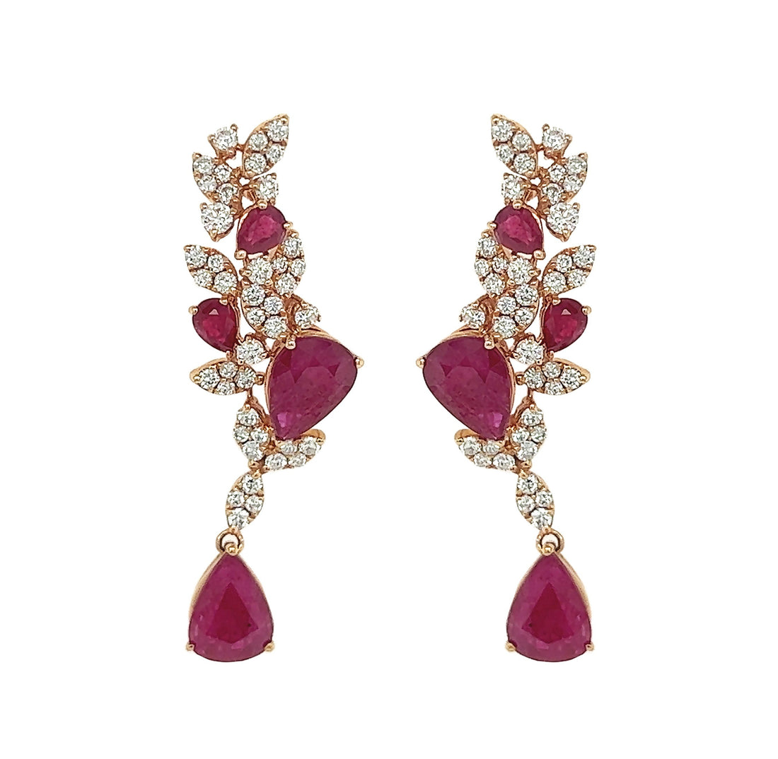 18kt Rose Gold Diamond And Ruby Earrings