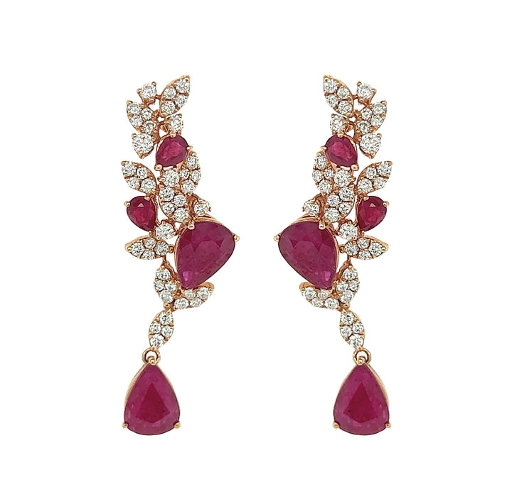 18kt Rose Gold Diamond And Ruby Earrings