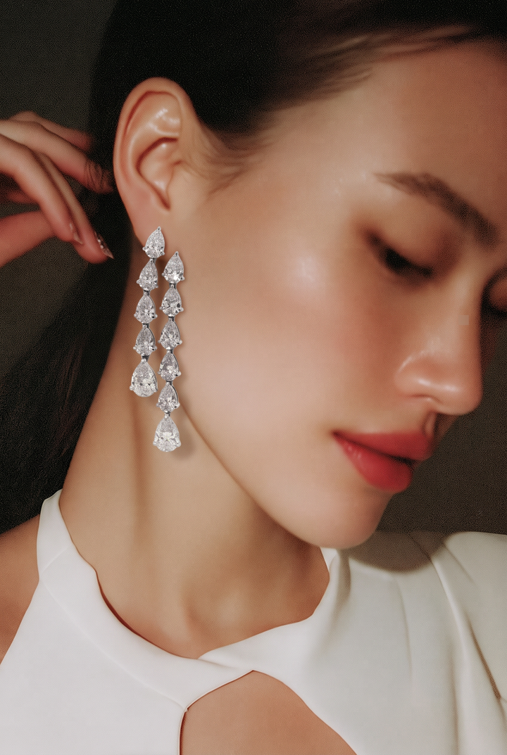 14kt White Gold Lab Diamond Dangling Earrings