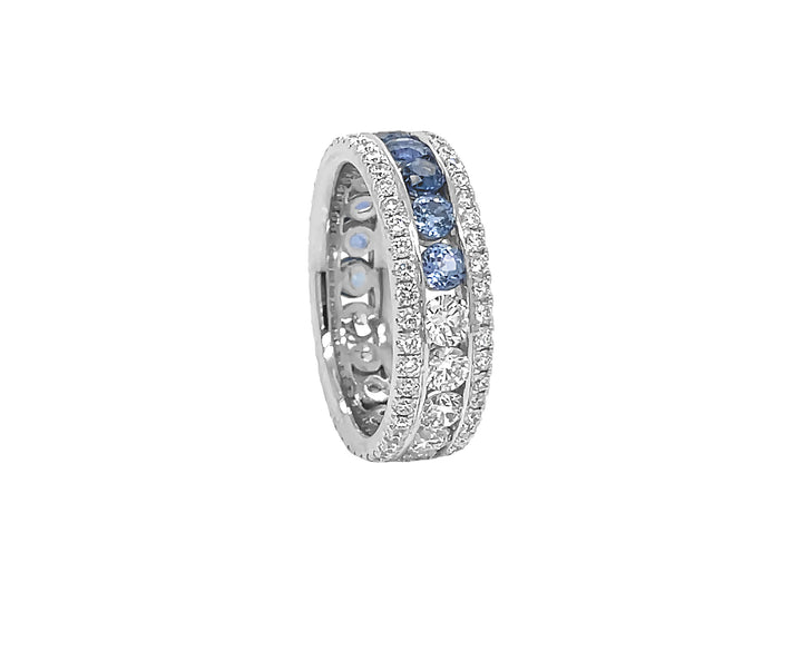 18kt White Gold Diamond and Blue Sapphire Eternity Band