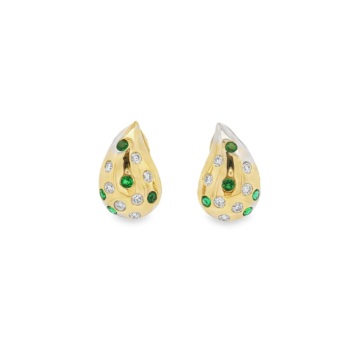 18kt Yellow Gold Diamond And Green Emerald Earrings