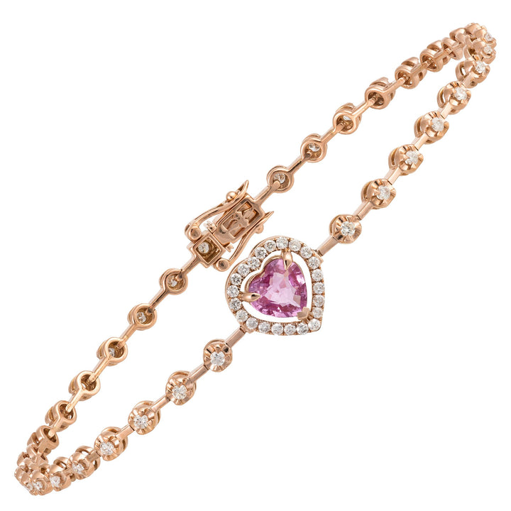 18kt Rose Gold Diamond and Pink Sapphire Tennis Bracelet