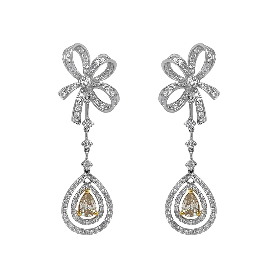 18kt White Gold Yellow Diamond Dangling Earrings