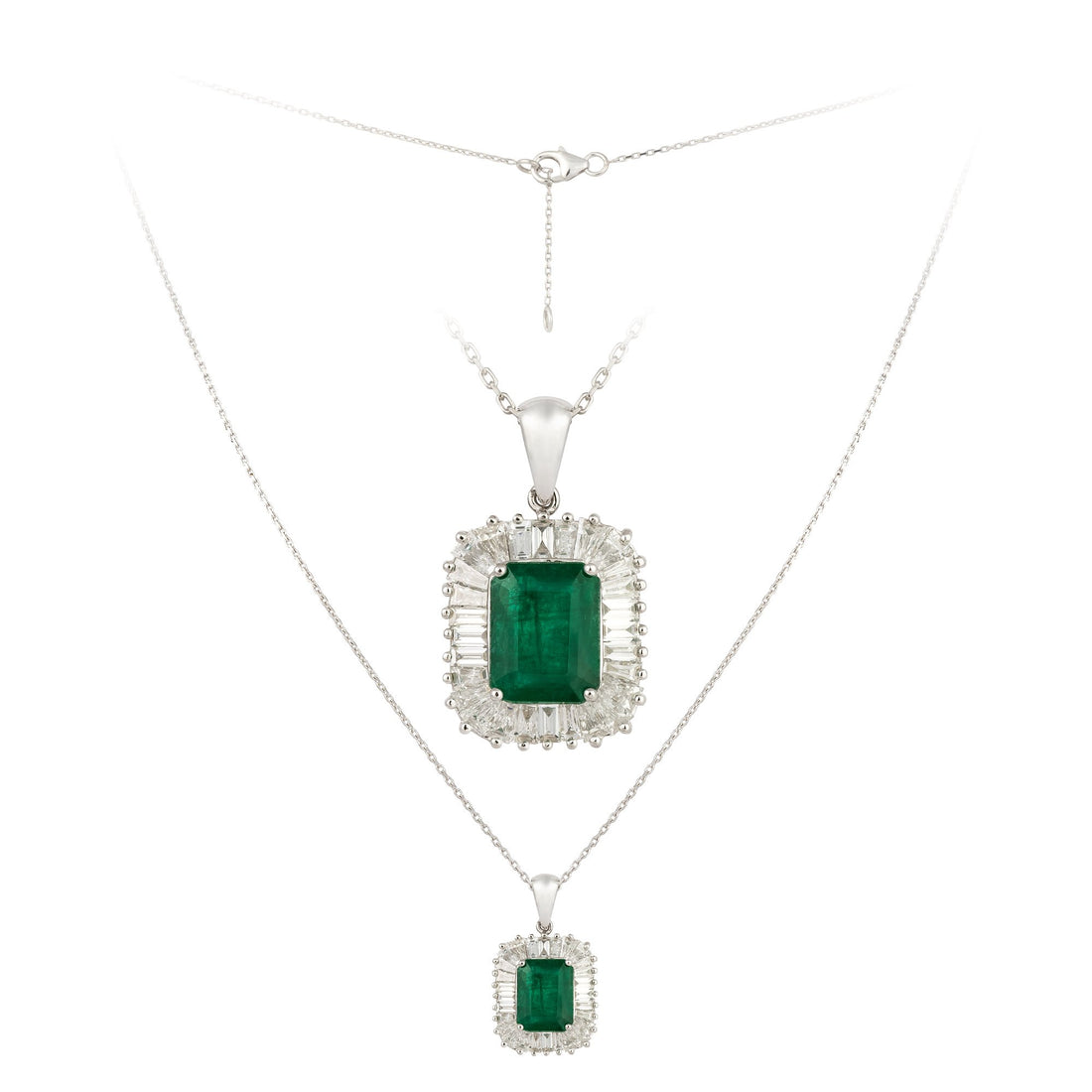 18kt White Gold Diamond and Green Emerald Pendant