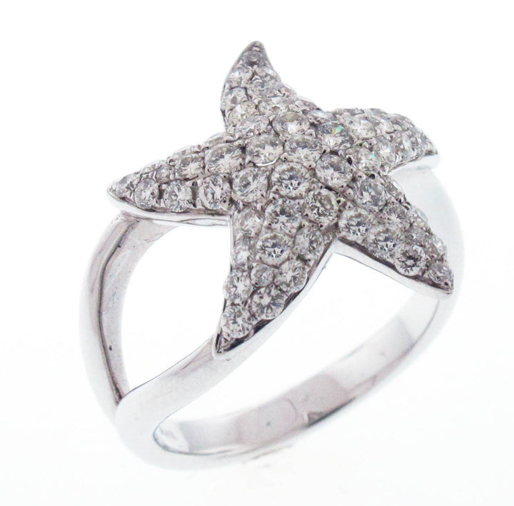 18kt White Gold Diamond Star Fish Ring