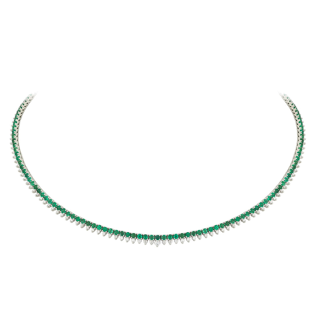 18kt White Gold Diamond and Green Emerald Necklace