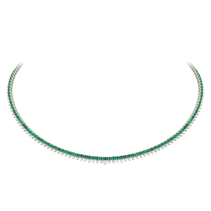 18kt White Gold Diamond and Green Emerald Necklace