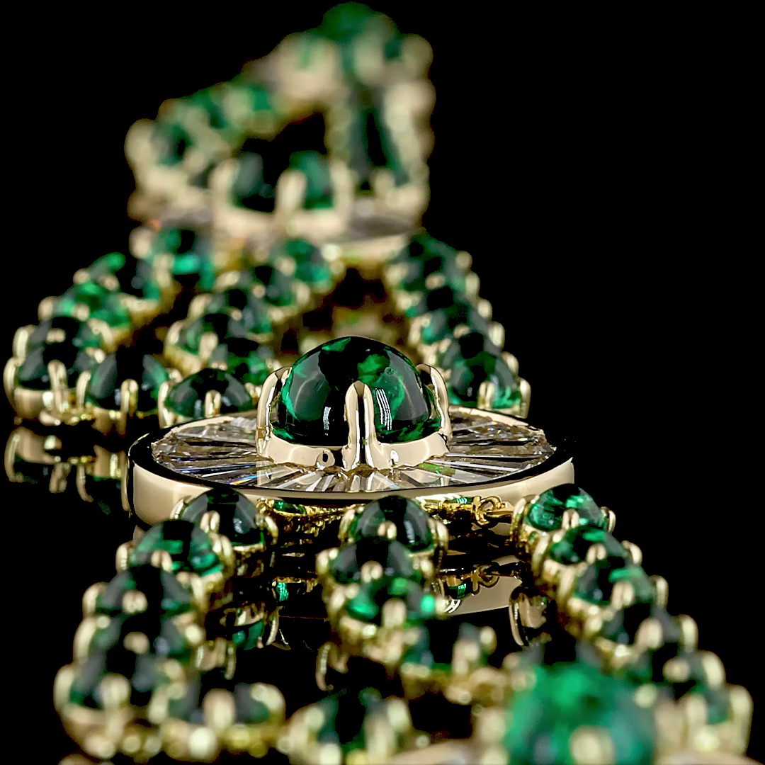 14kt Yellow Gold Lab Diamond And Green Emerald Necklace