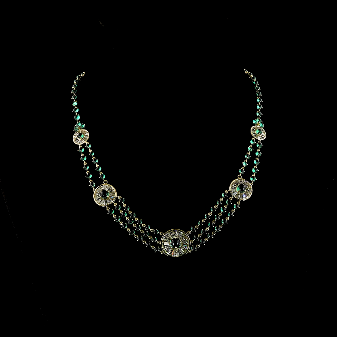 14kt Yellow Gold Lab Diamond And Green Emerald Necklace