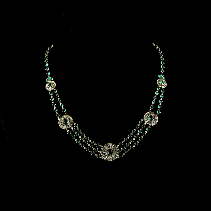 14kt Yellow Gold Lab Diamond And Green Emerald Necklace