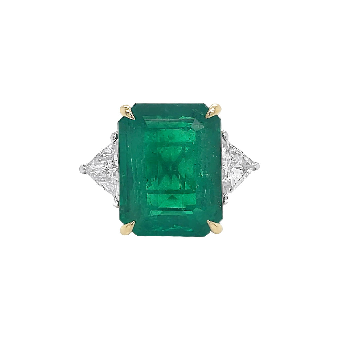 18kt White and Yellow Gold Diamond and Green Emerald Ring