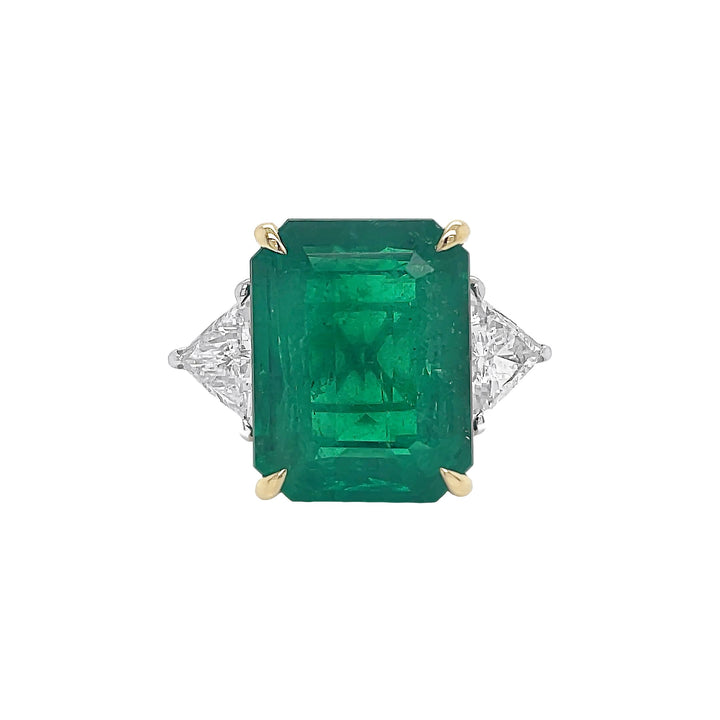 18kt White and Yellow Gold Diamond and Green Emerald Ring