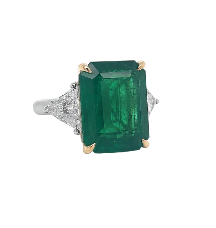 18kt White and Yellow Gold Diamond and Green Emerald Ring