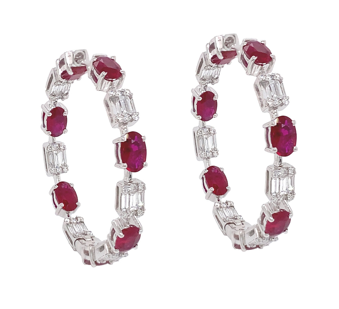 18kt White Gold Diamond And Ruby Earrings