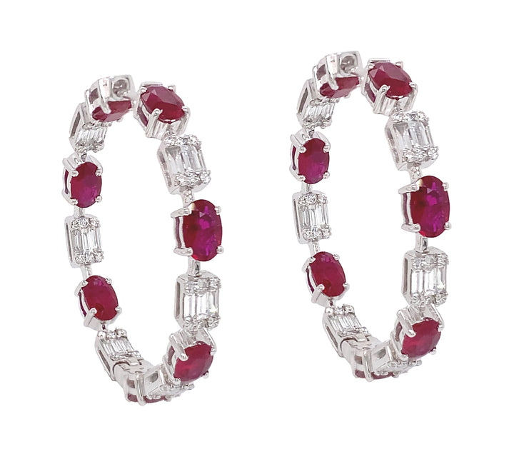 18kt White Gold Diamond And Ruby Earrings