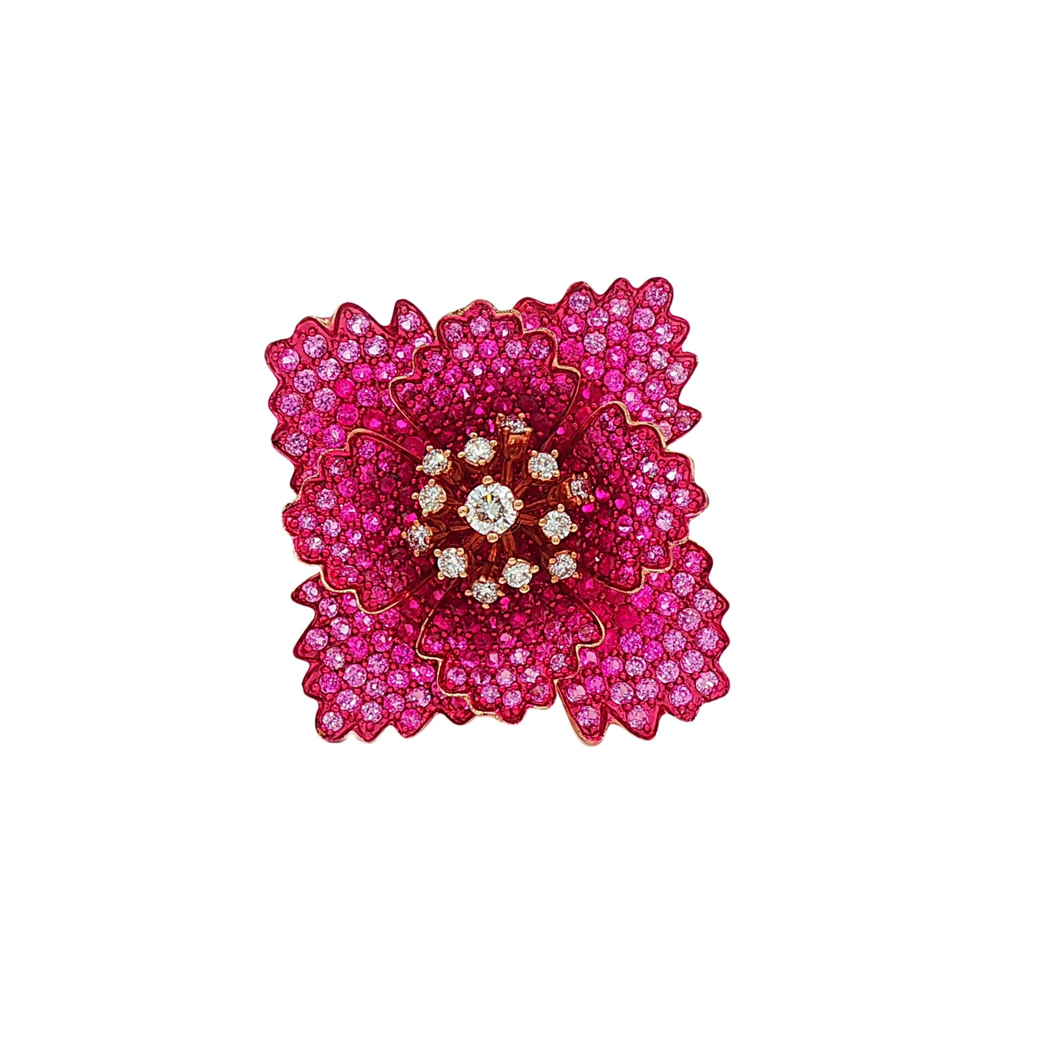 18kt Rose Gold Diamond, Ruby And Pink Sapphire Ring