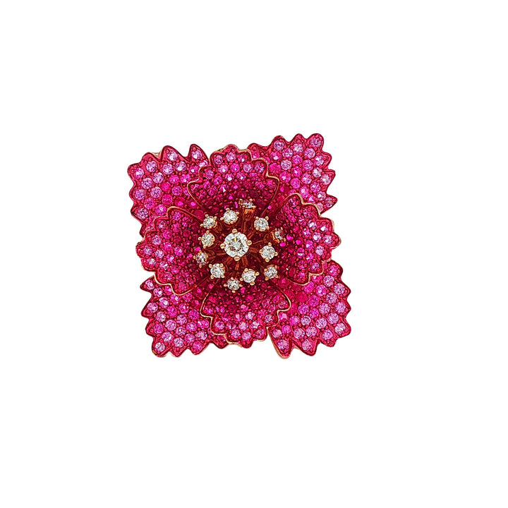 18kt Rose Gold Diamond, Ruby And Pink Sapphire Ring