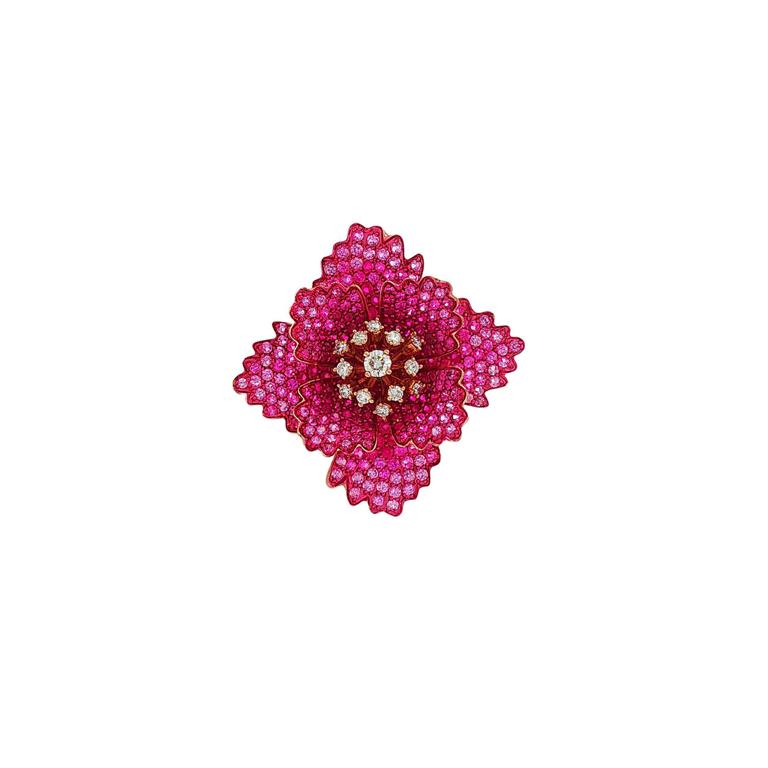 18kt Rose Gold Diamond, Ruby And Pink Sapphire Ring
