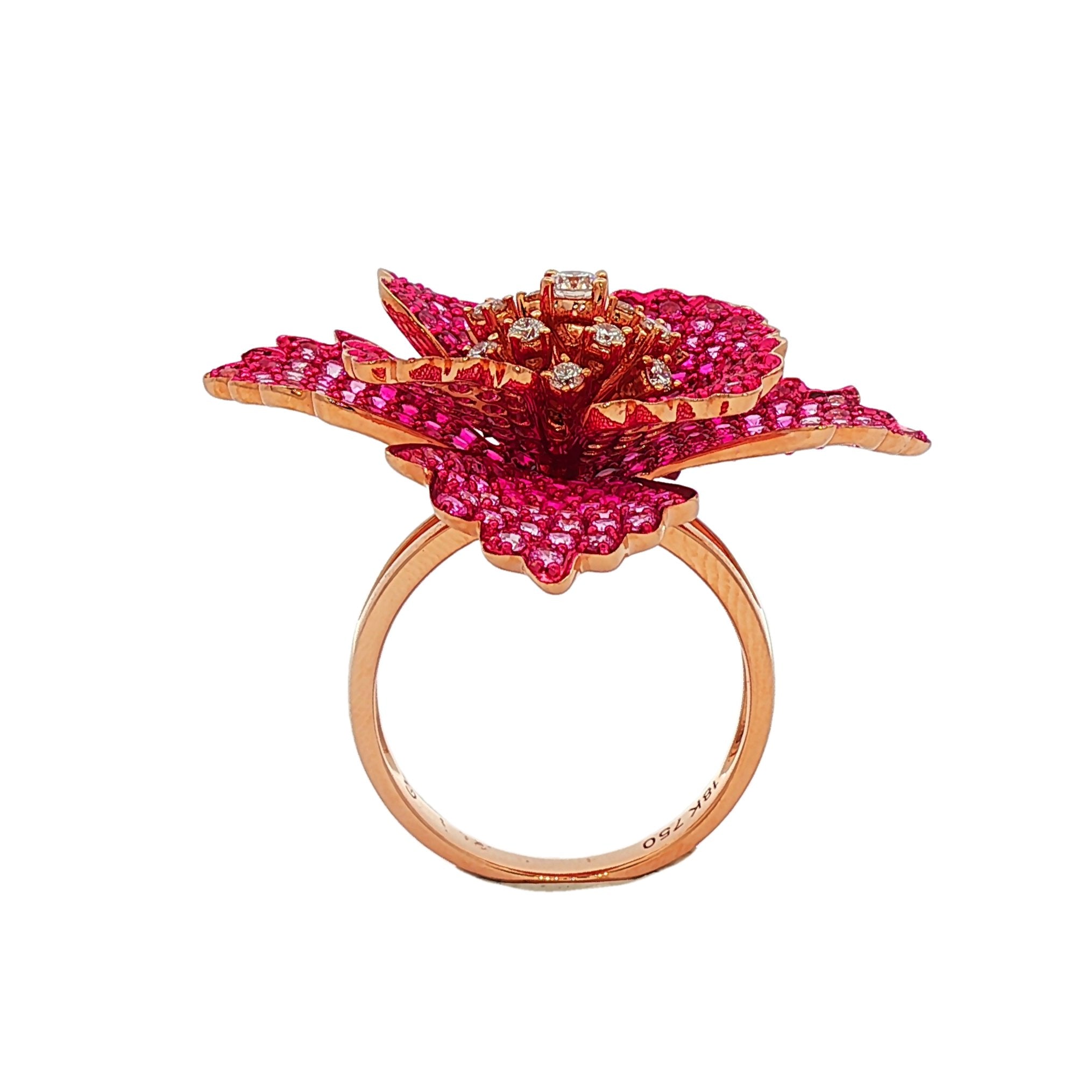 18kt Rose Gold Diamond, Ruby And Pink Sapphire Ring