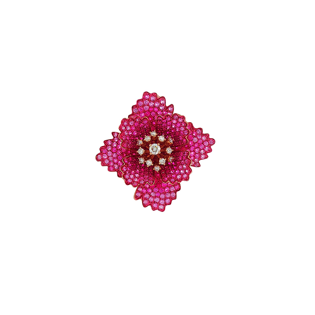 18kt Rose Gold Diamond, Ruby And Pink Sapphire Ring