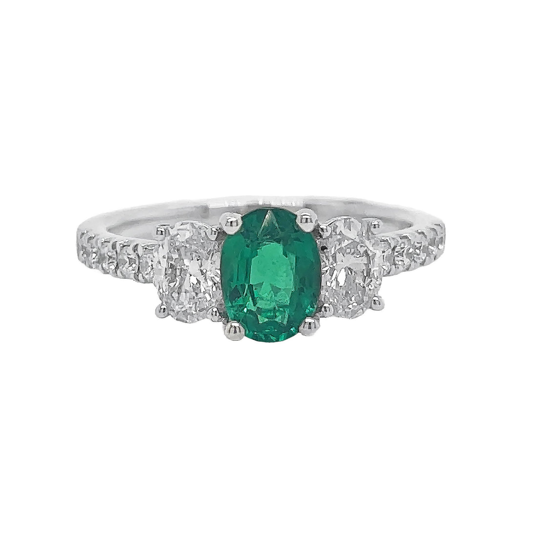 18kt White Gold Diamond and Green Emerald Ring
