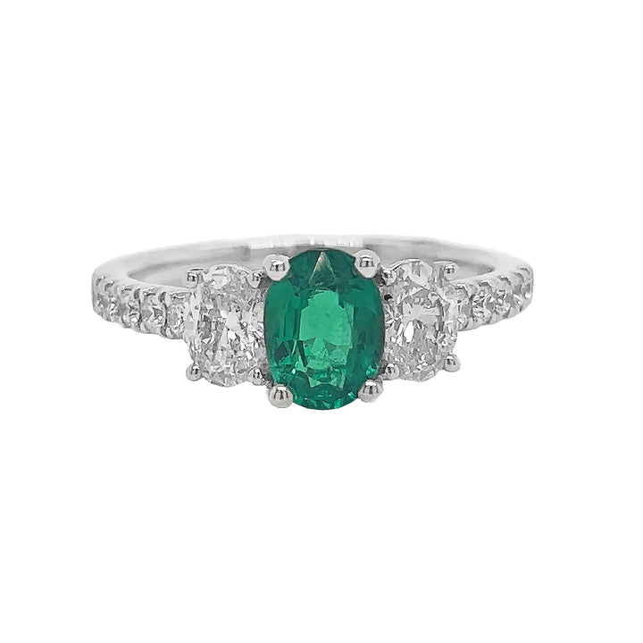18kt White Gold Diamond and Green Emerald Ring