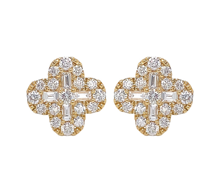 18kt Yellow Gold Diamond Flower Earrings