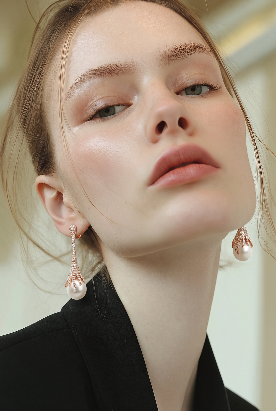 18kt Rose Gold Diamond And Pearl Earrings