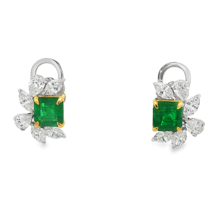 18kt White And Yellow Gold Diamond And Green Emerald Earring