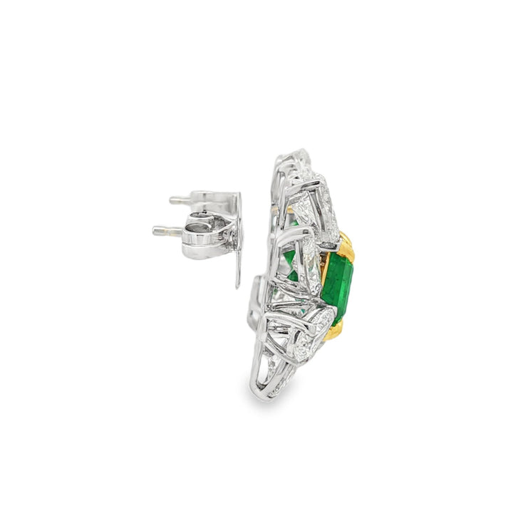 18kt White And Yellow Gold Diamond And Green Emerald Earring