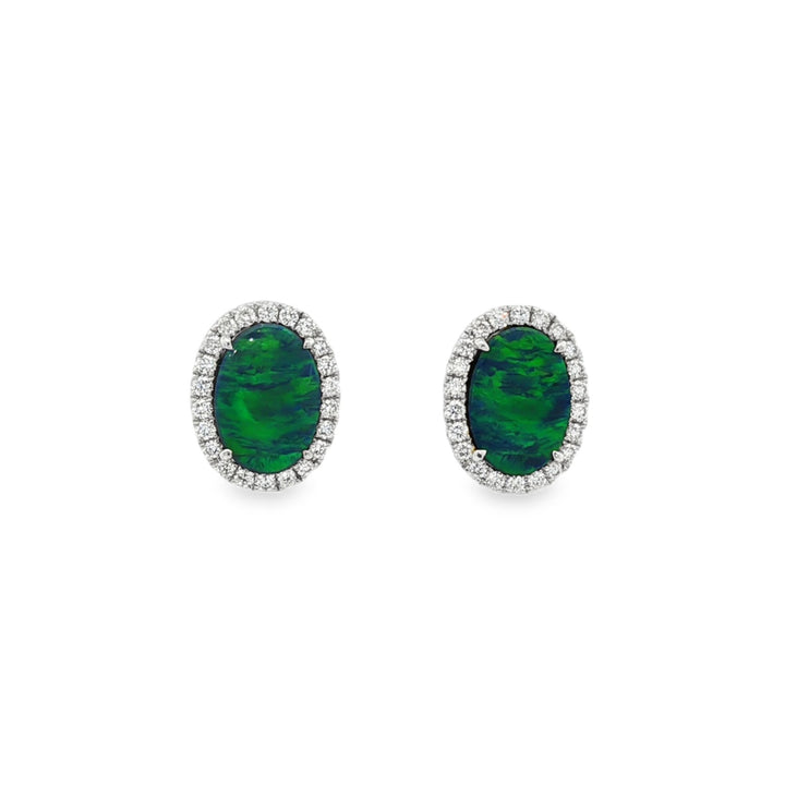 18kt White Gold Diamond And Opal Earrings
