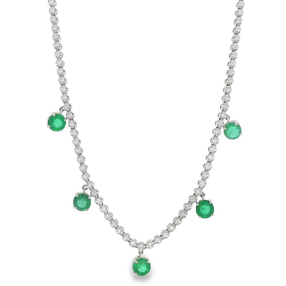 18kt White Gold Diamond And Green Emerald Necklace