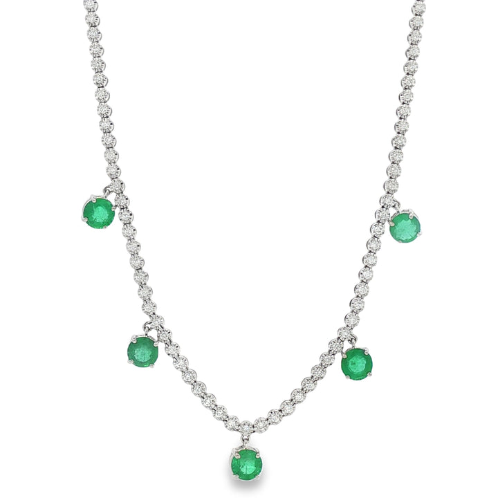 18kt White Gold Diamond And Green Emerald Necklace