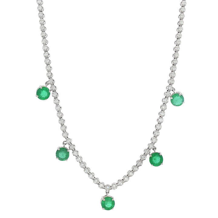 18kt White Gold Diamond And Green Emerald Necklace