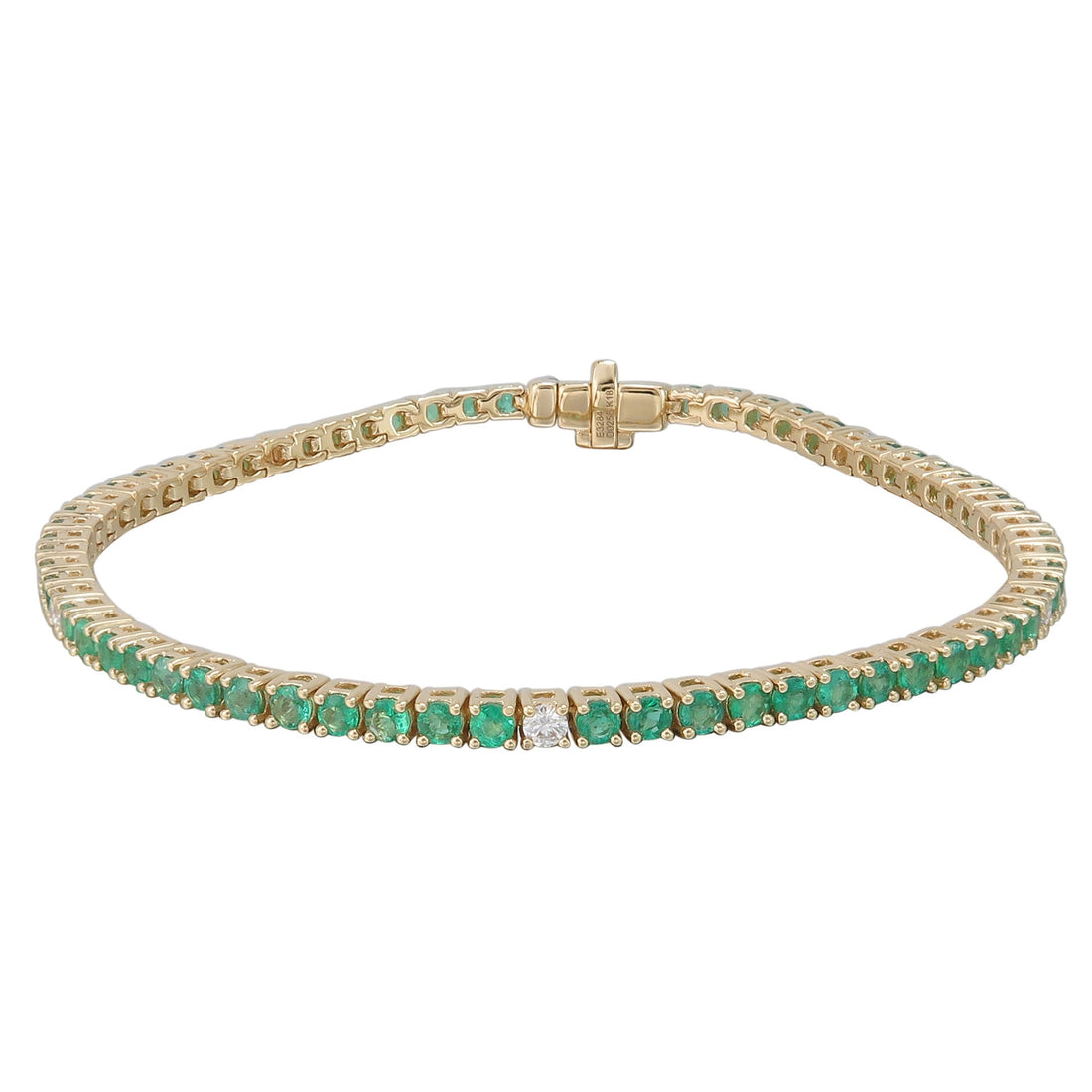 18kt Yellow Gold Diamond and Green Emerald Tennis Bracelet