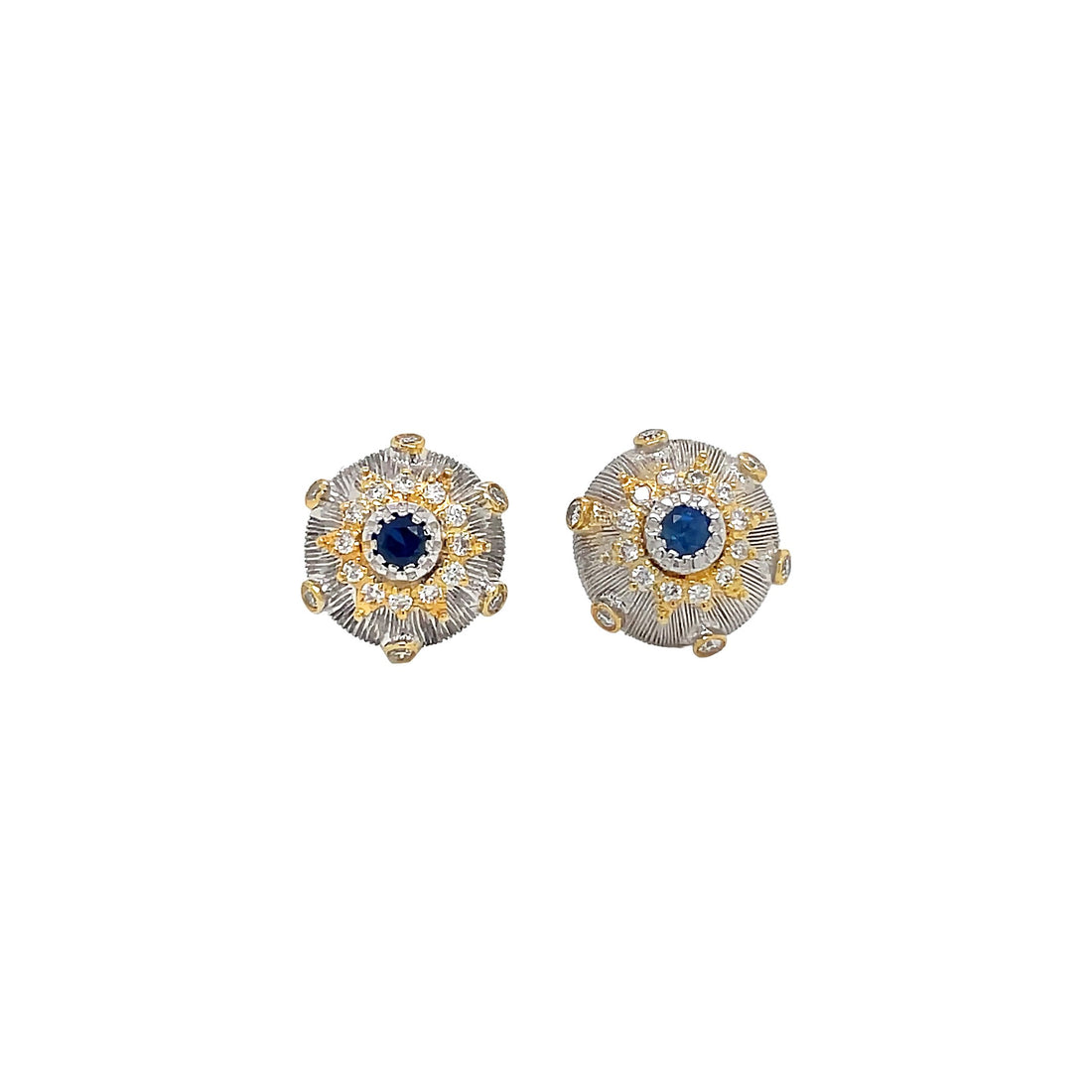 18kt White and Yellow Gold Diamond and Blue Sapphire Earrings