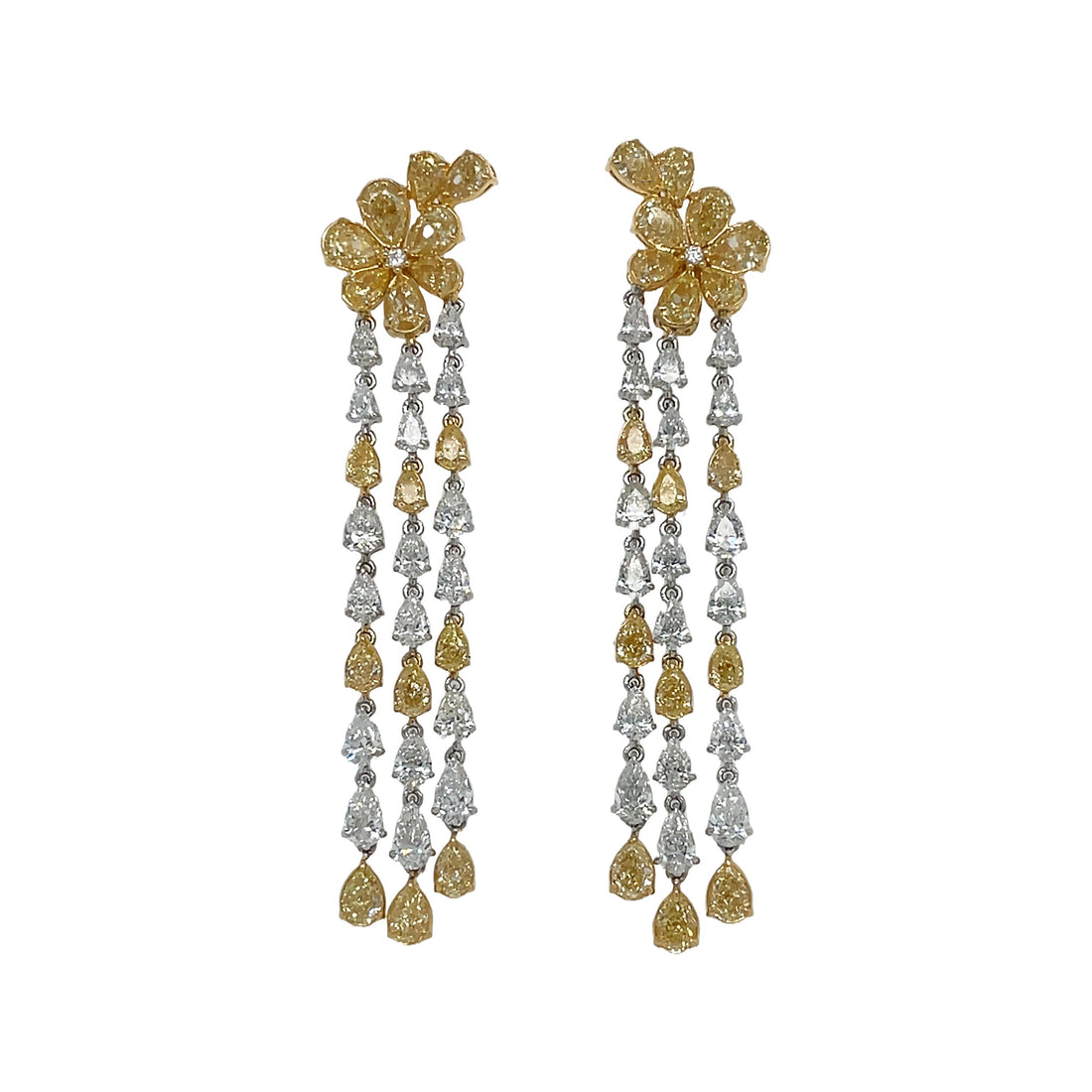 18kt White and Yellow Gold Diamond and Yellow Diamond Dangling Earrings